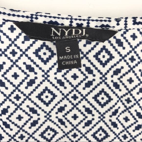 NYDJ Womens Beaded V-Neck Tassel Blouse 3/4 Sleeve Geometric Pattern Blue Small - Picture 3 of 13